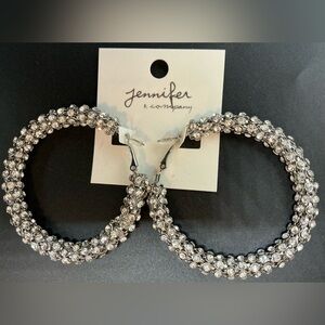JENNIFER AND COMPANY CRYSTAL RHINESTONE LARGE HOOP EARRINGS NWT